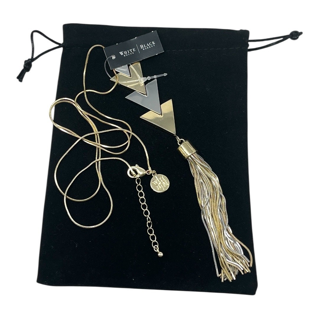 White House Black Market Gold & Silver ToneChevron Tassel Necklace 18” NWT