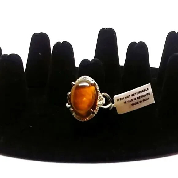 South African Tigers Eye (Ovl) Ring in Stainless Steel (Size 9.0) Ring Box