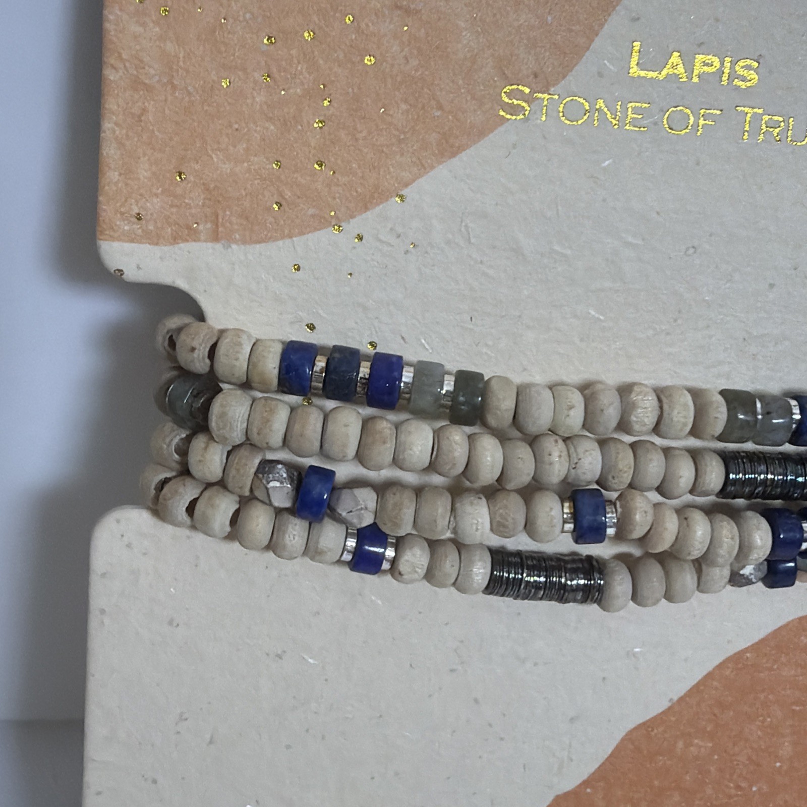 Scout Curated Wears Wood & Blue Lapis Wrap Bracelet/Necklace Stone of Earth NWT