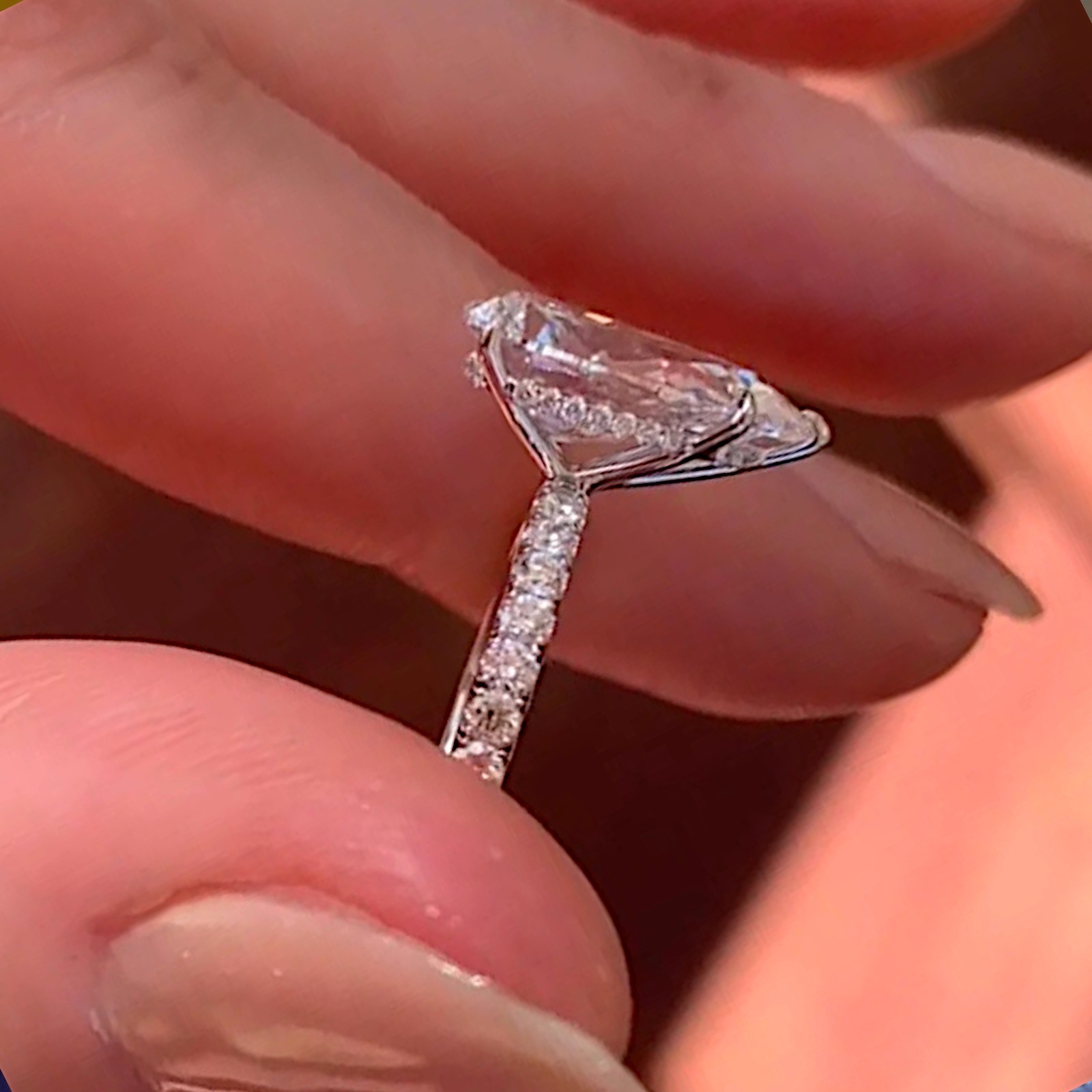 Diamond Engagement Ring IGI Certified Lab Grown Pear Cut 3.25 Ct 14K White Gold