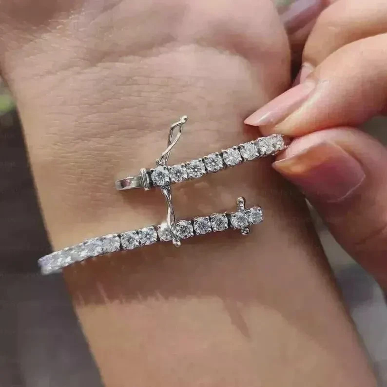 Unique Engagement Bracelet Round Natural Diamond Tennis Bracelet 14k White Gold