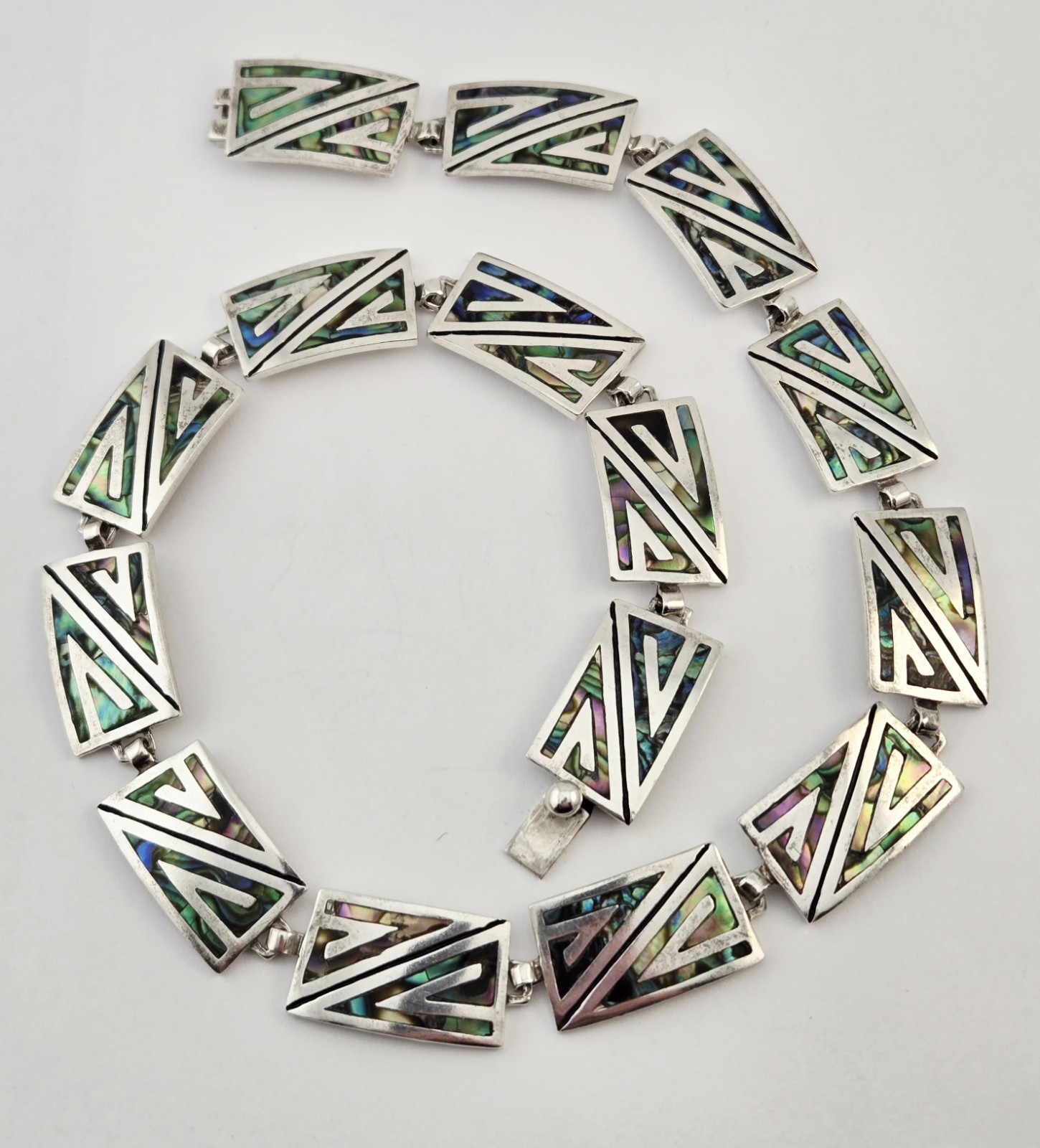 VTG Taxco Sterling Silver Abalone Necklace Helio Villanueva 17.5” Mexico 508 91g