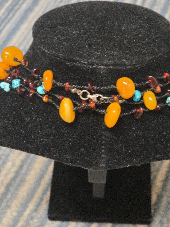 Artisan Genuine Amber Turquoise 84″ Beaded Necklace Multi Strand Knotted Cord