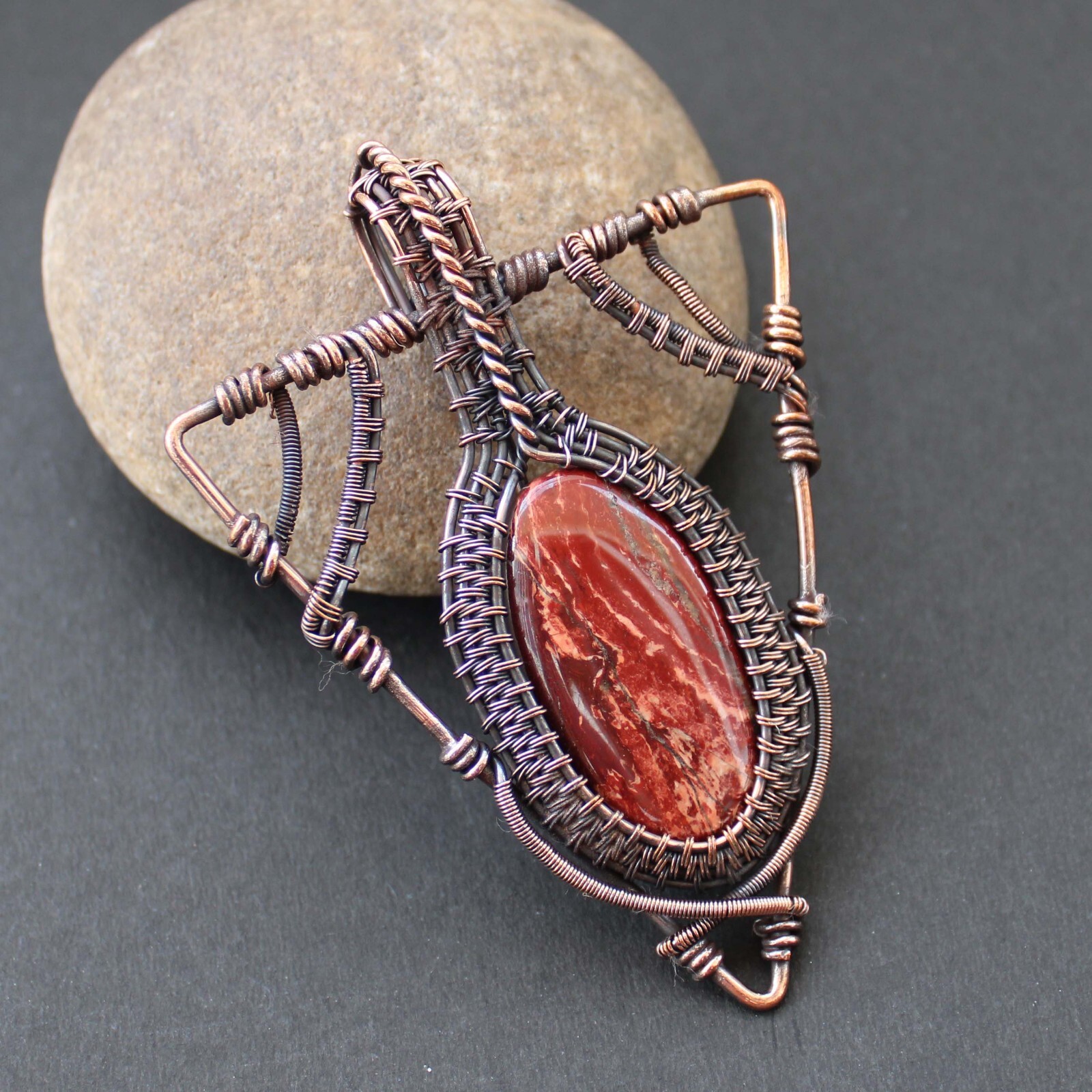Red Jasper Handmade Pendant Copper Wire Wrapped Pendant Wire Wrapped Jewelry