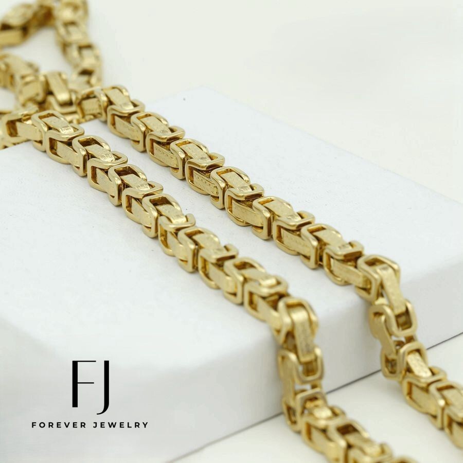 Men’s 24″ Stainless Steel 6mm Greek Key Byzantine Link Chain Gold plated*BOX