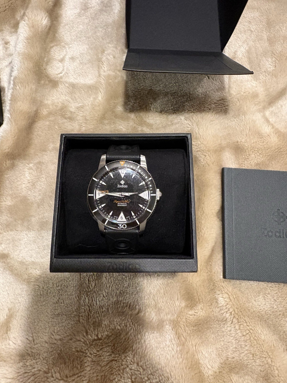 NEW Zodiac Super Sea Wolf Skin Diver Black Silver Automatic Watch ZO9214 NWT Box