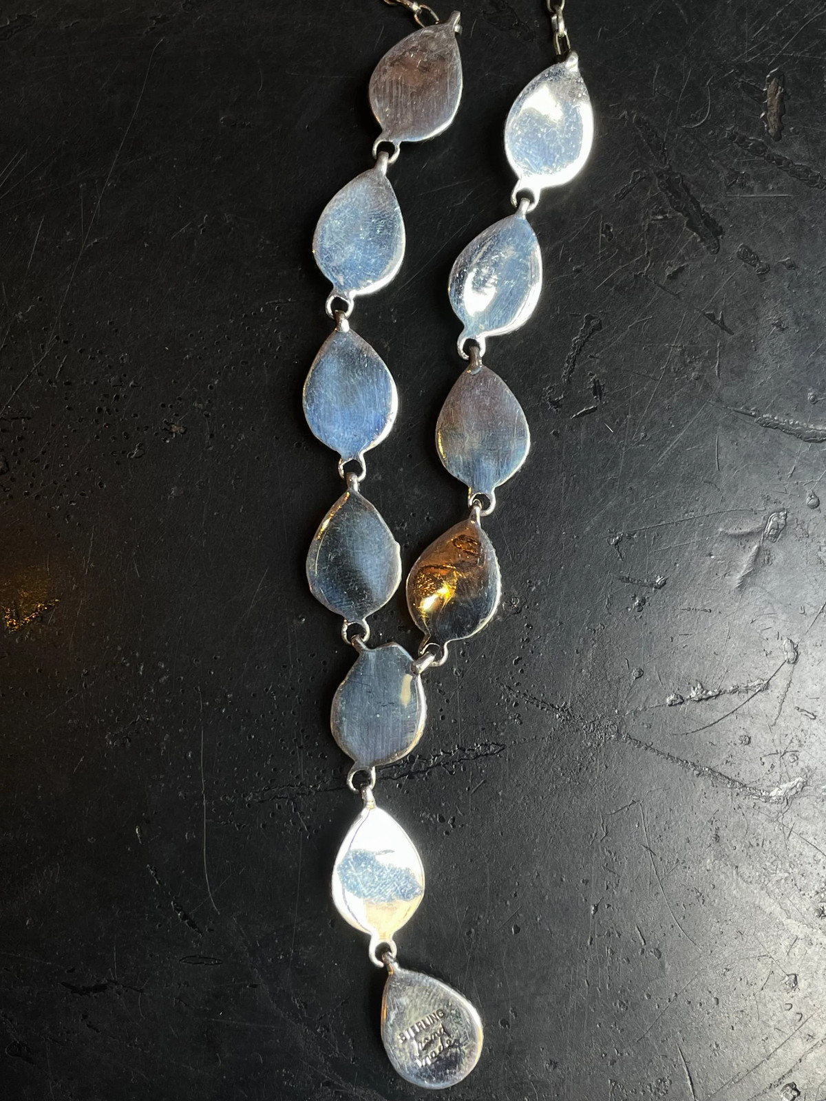 Pink Conch Lariat Necklace | Teardrop Station Drop | 925 Silver E559