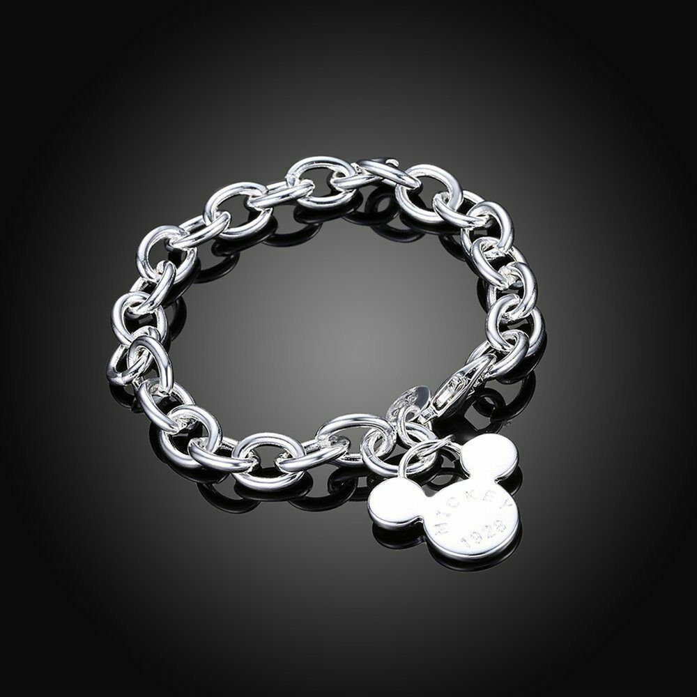 Elegant New Women Fashion Jewelry 925 Sterling Silver Mickey Mouse 7.5″ Bracelet