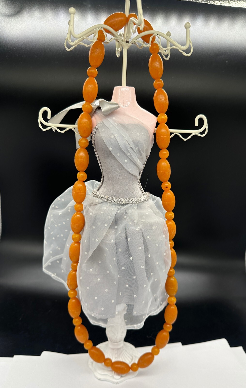 🙌Vintage plastic beads amber color imitation Length 40 cm (15.7 inches)ЮБ9