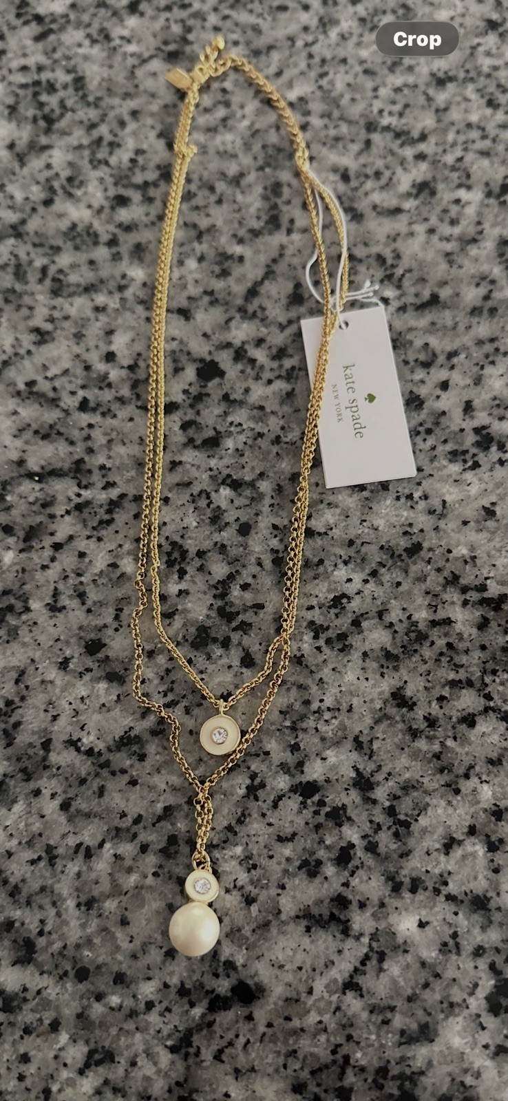 Kate Spade White Pearly Delight Double Pendant Rose Gold Plated Necklace NWT 19″