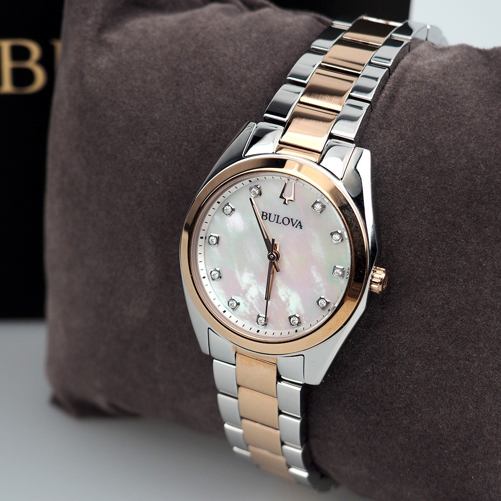 Bulova Surveyor 98P207 Diamond Mother of Pearl Dial Women’s Quartz Watch 31MM