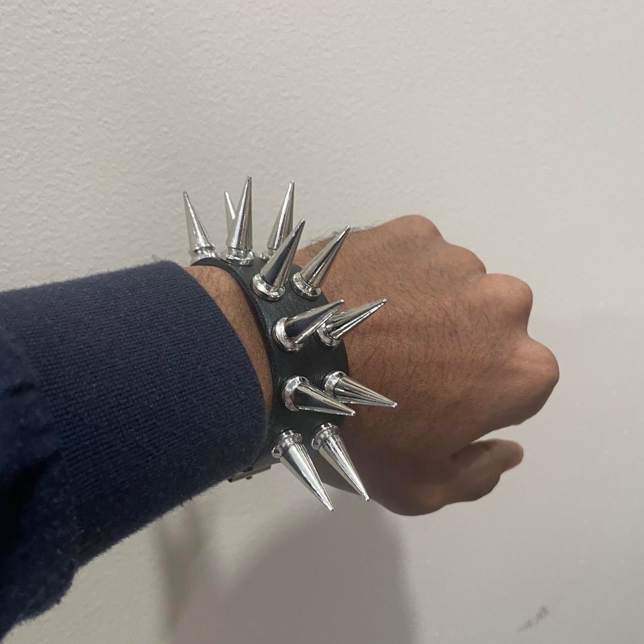 Extra Spiked Black and silver Pu leather punk goth bracelet emo brand new