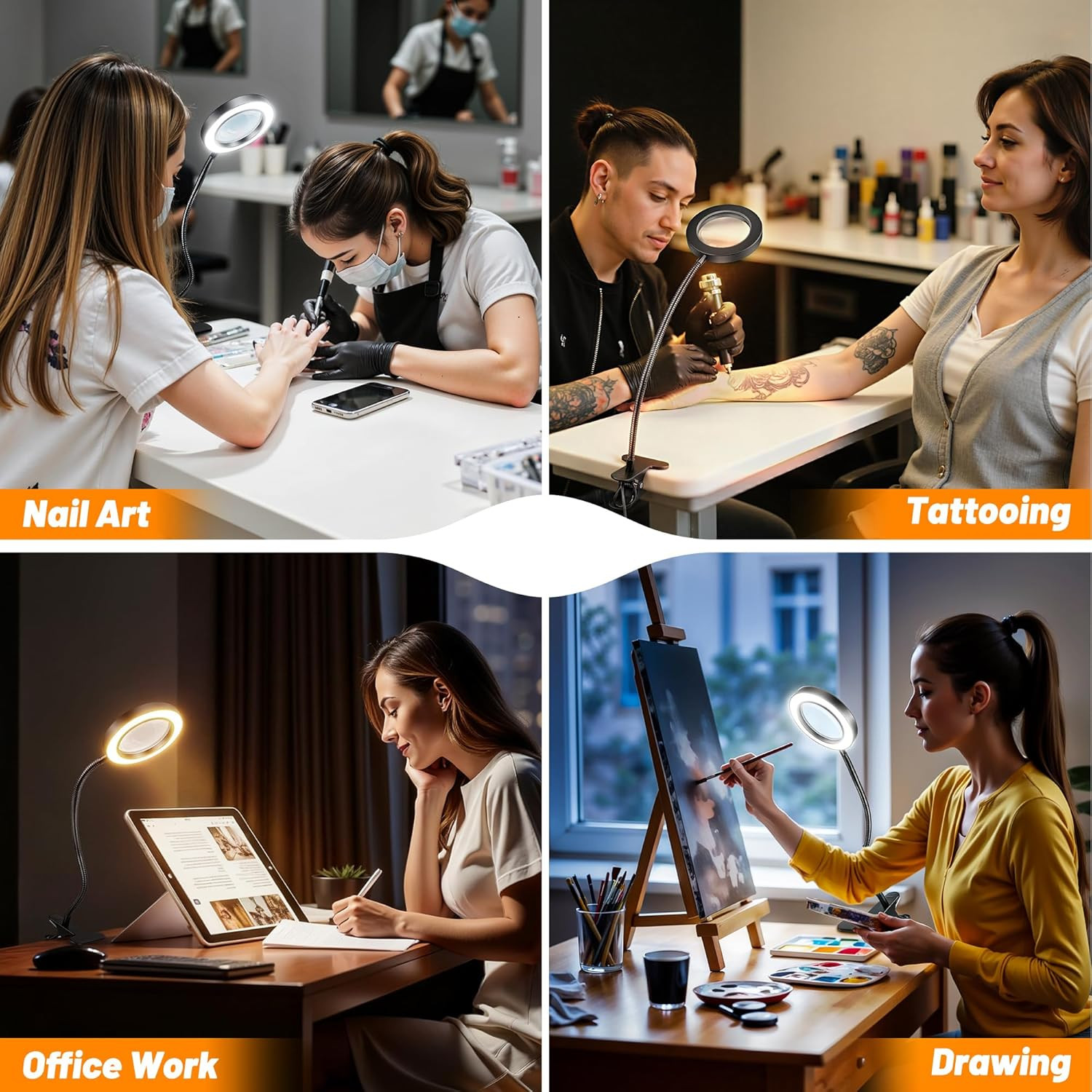 10X Magnifying Glass with Light for Crafts, 3 Color+9 Brightness | Hands Free, F