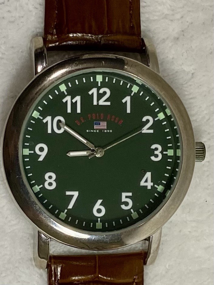 Men’s U.S. Polo Assn. Quartz Watch With Green Dial & New Leather Band & Crystal