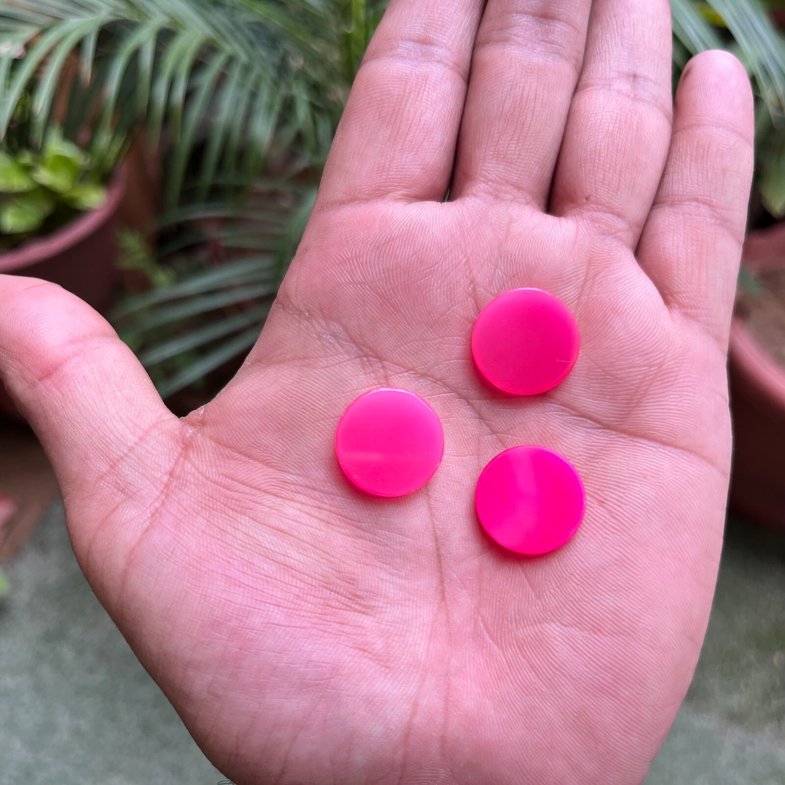 Hot Pink Chalcedony Round Disc Shape Flat Cabochon Loose Gemstone Jewelry Making