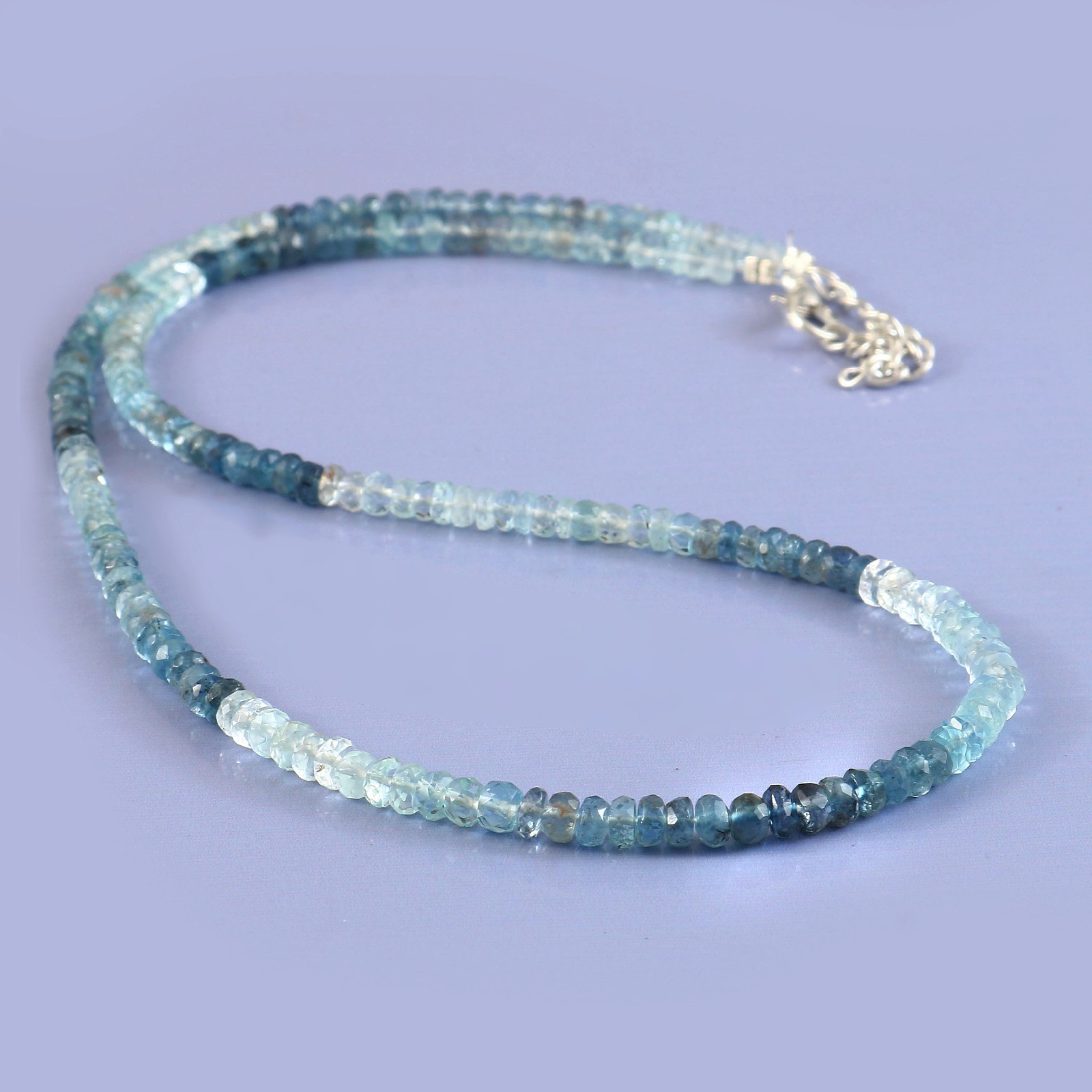 Genuine Blue Aquamarine Faceted Rondelle Necklace | Semi-Precious Gemstone