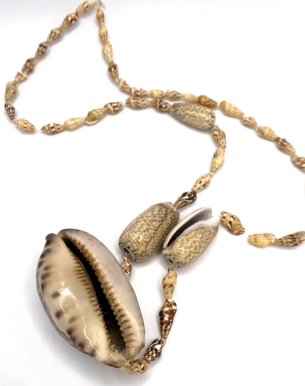 Vintage Cowrie Shell Necklace Large Pendant Beaded Boho Beach Statement 22 In
