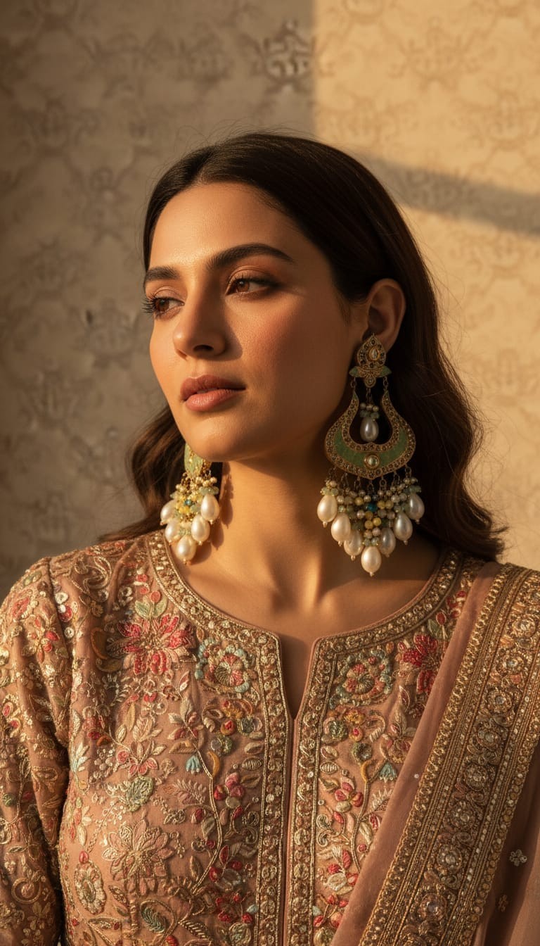 Traditional Kundan Pearl Chandbali Earrings with Pastel Beads for Women
