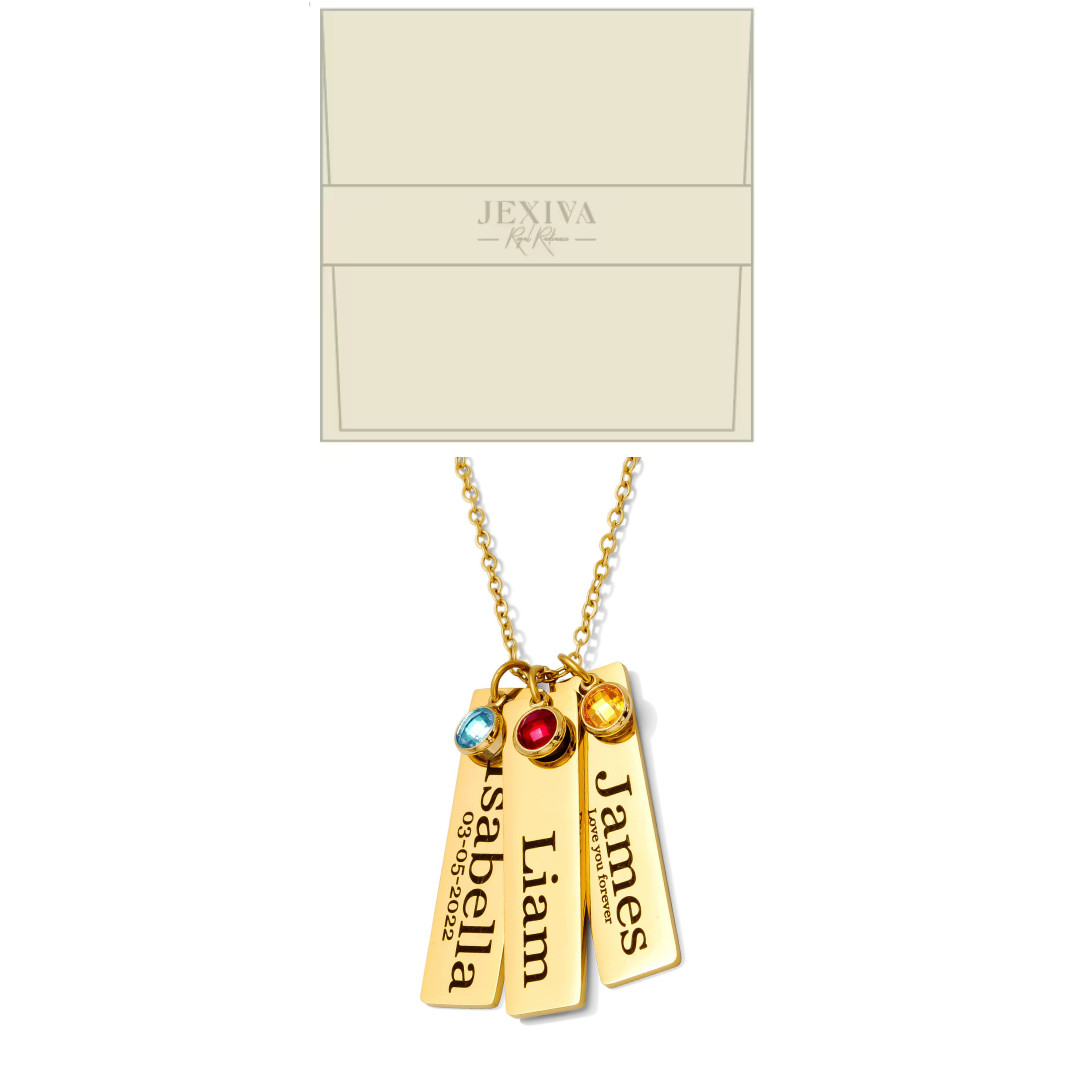 Necklace – Personalized Name Engraved Bars With Birthstone for Women/Men