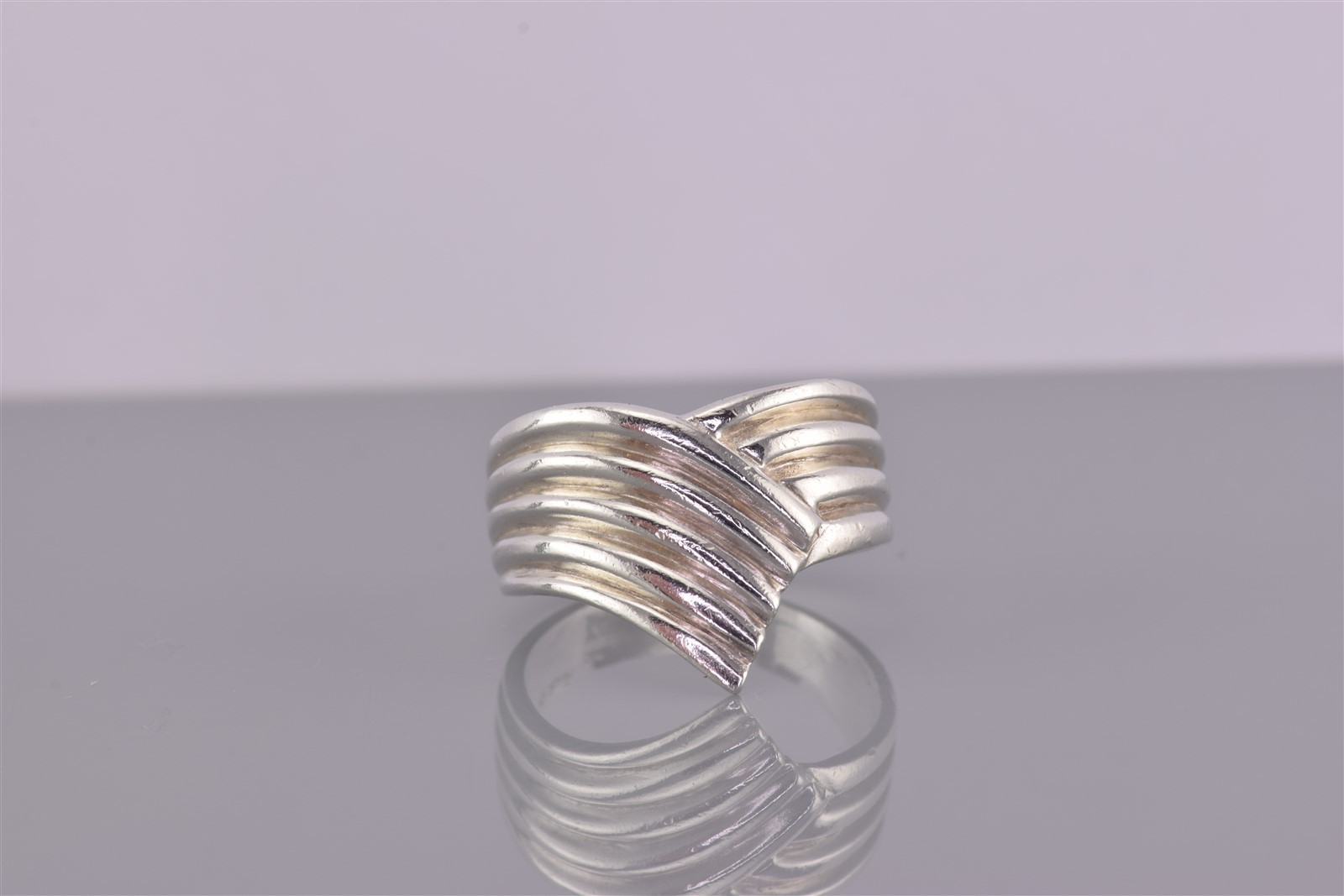 Sterling Silver 15mm Wrap Around Rippled Chevron Band Ring 925 Sz: 7