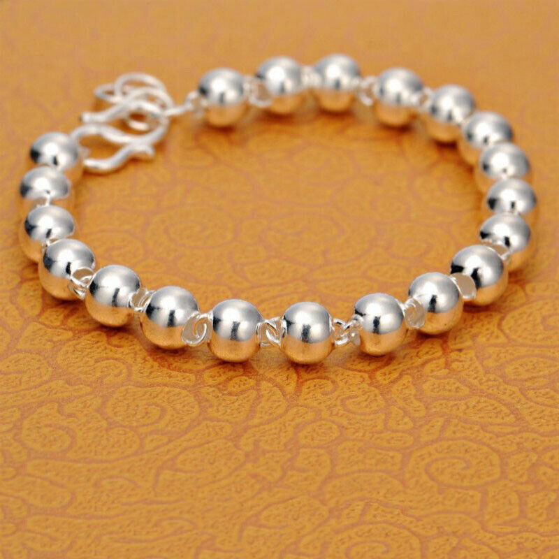 999 Pure Silver Bracelet Women Men Baby 4mm/5mm/6mm Polish Beaded Bracelet