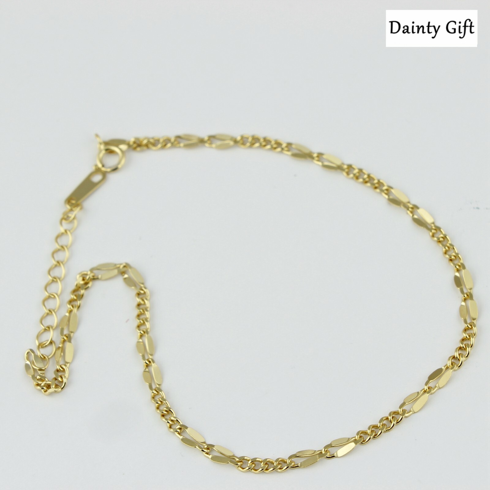 Women / Girl 925 Sterling Silver Gold Figaro Link Chain Anklet Bracelet 8-9.5″