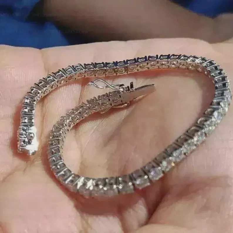 Unique Engagement Bracelet Round Natural Diamond Tennis Bracelet 14k White Gold