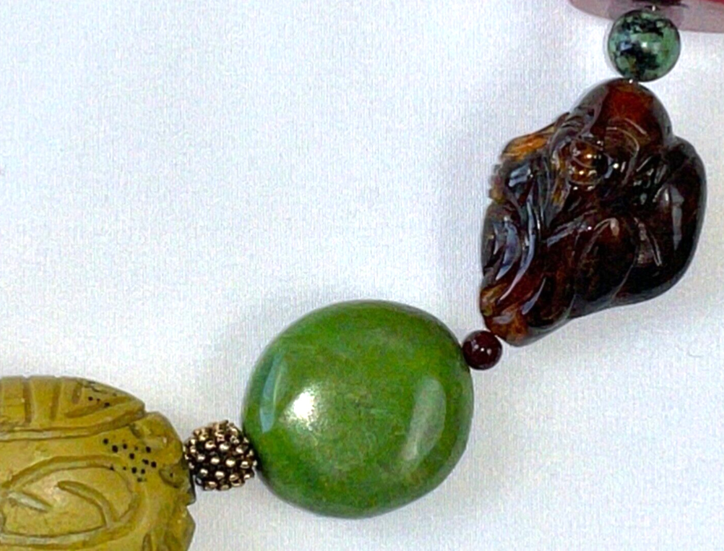 Beautiful Buddha Carved Bead Artisan STATEMENT NECKLACE Coral Turquoise Amber