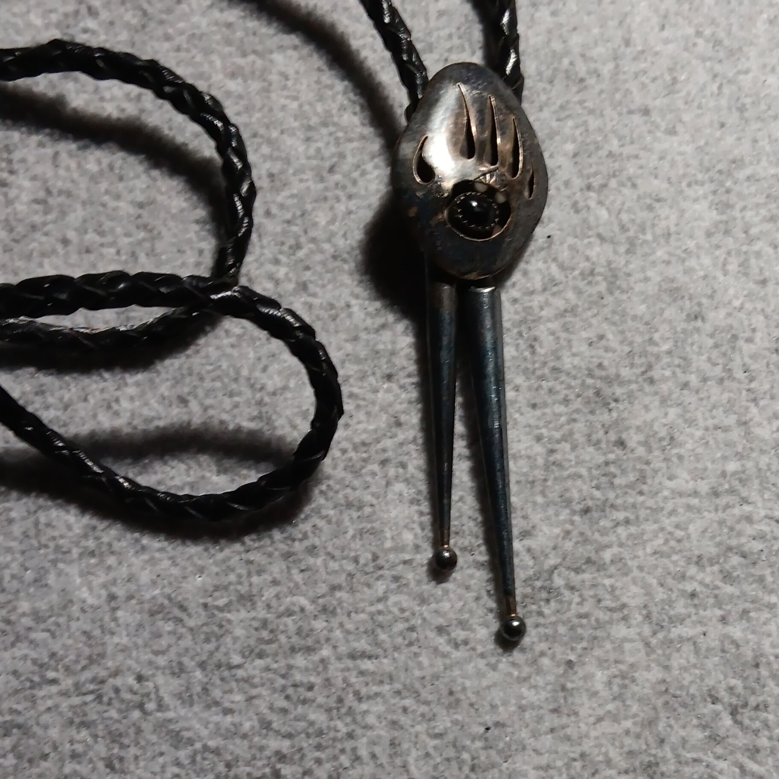 Men’s Western Bolo Tie Black Leather Cord Metal Oval Slide Adjustable