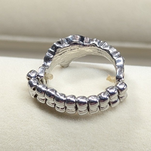 New Faux Pearl Clear Rhinestone Crystal Stretch Band Ring Silver Tone Comfy