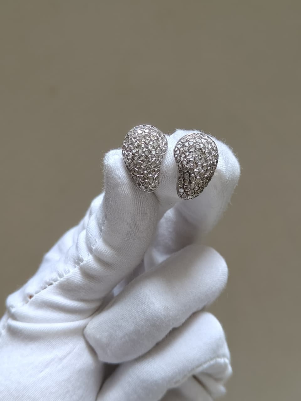 Natural Polki Stud Earrings 925 Sterling Silver Pear Bridal Statement Handmade