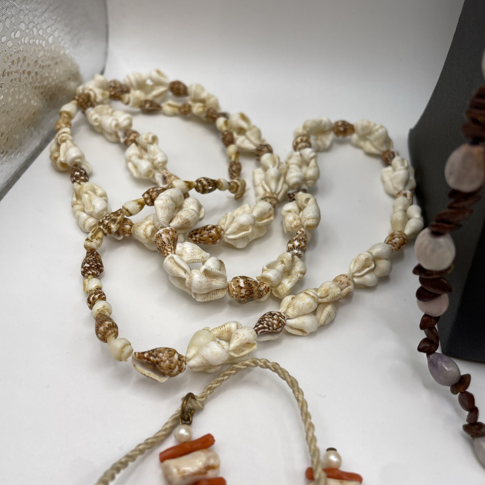 Necklace Lot Of 9 Misc Ethnic Estate Jewelry Shells Seeds Clay Beads Boho Funky