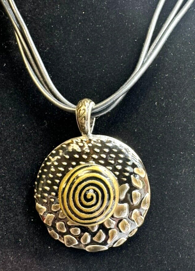 Chicos Gold & Black Animal Print w/Spiral Enamel Pendent w/3 Leather Cords- J116
