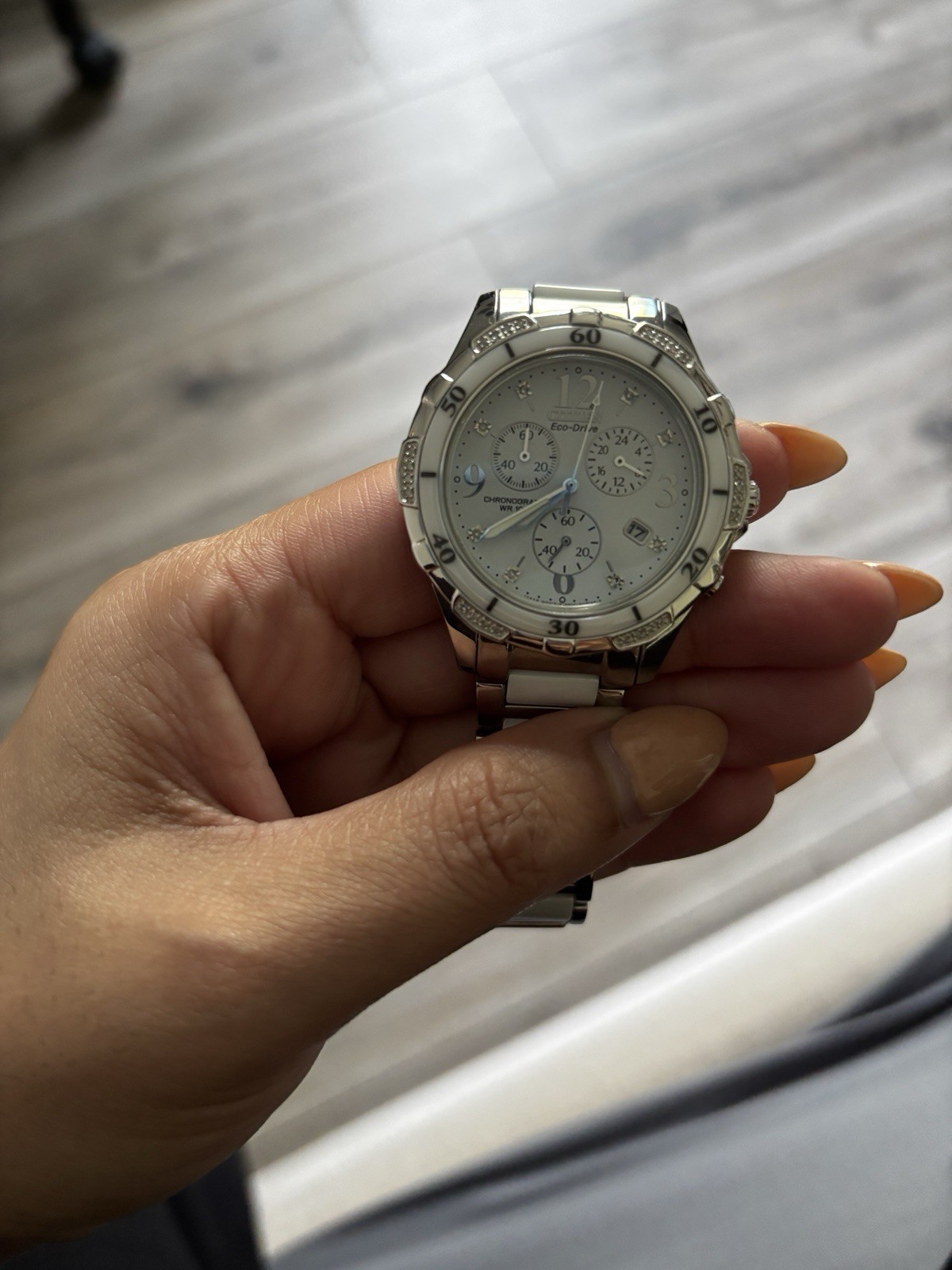 Citizen Eco-Drive Women’s Chronograph Date White Dial Silver/White Bracelet