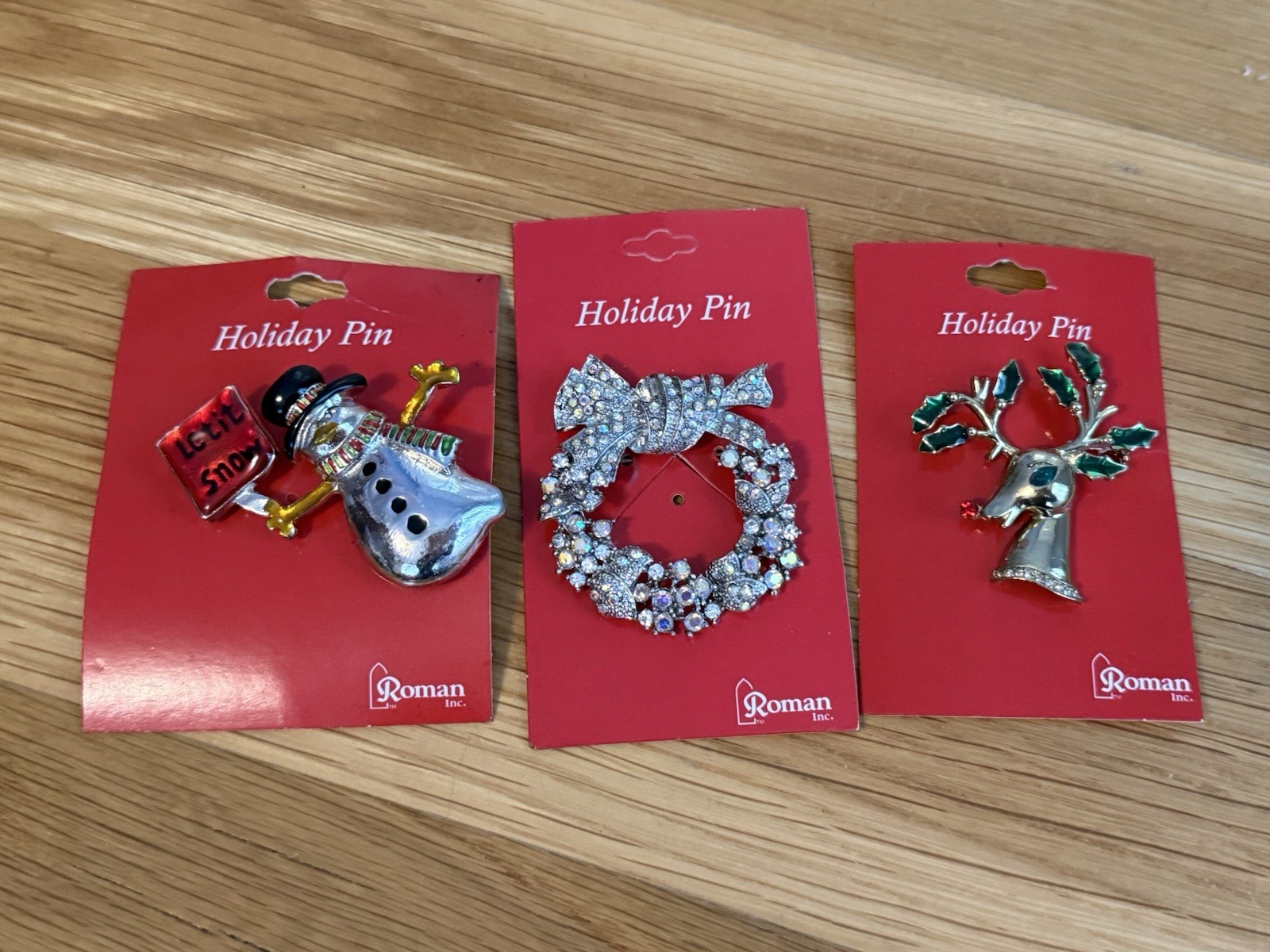 Vintage NOS Roman, Inc. Rhinestone Enamel Christmas Tree Brooch Lapel PINS Lot