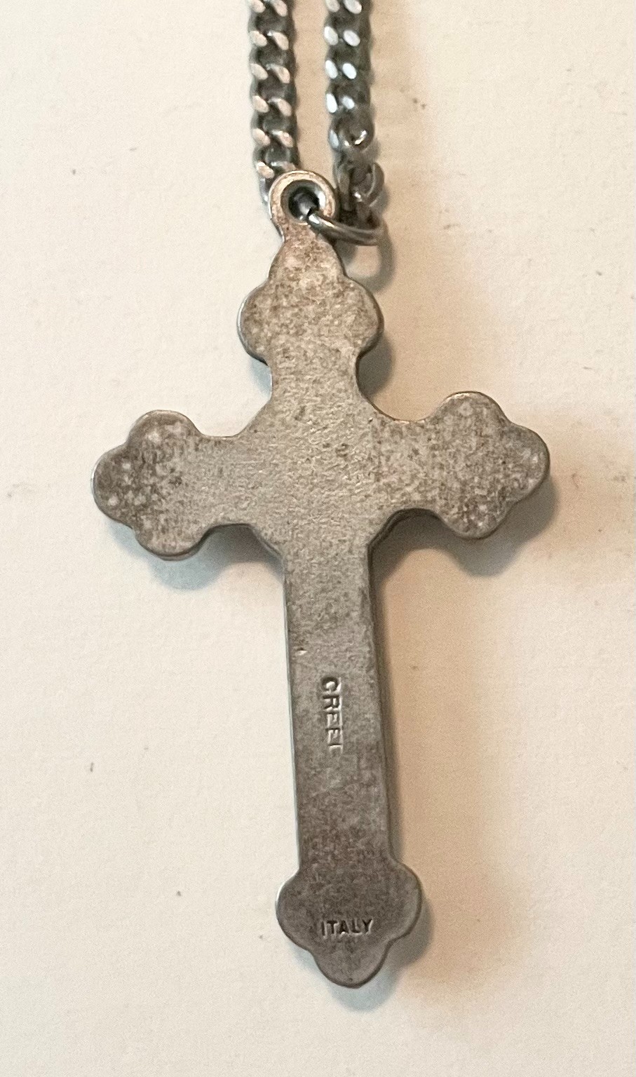 SILVERTONE METAL CRUCIFIX w/CHAIN – JESUS CROSS INRI