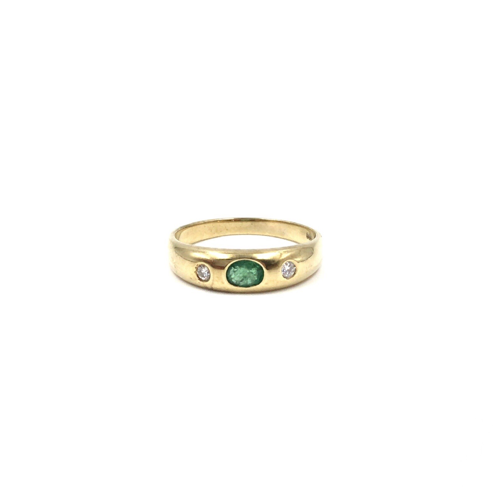 14kt yellow gold band ring emerald 0.14ct diamonds 585 gold jewelry 17.8mm / 56