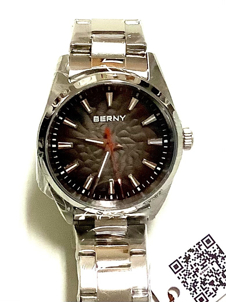 BERNY 38mm QUARTZ WATCH, TEXTURED DIAL, STAINLESS STEEL & BERNIE LEATHER BANDS