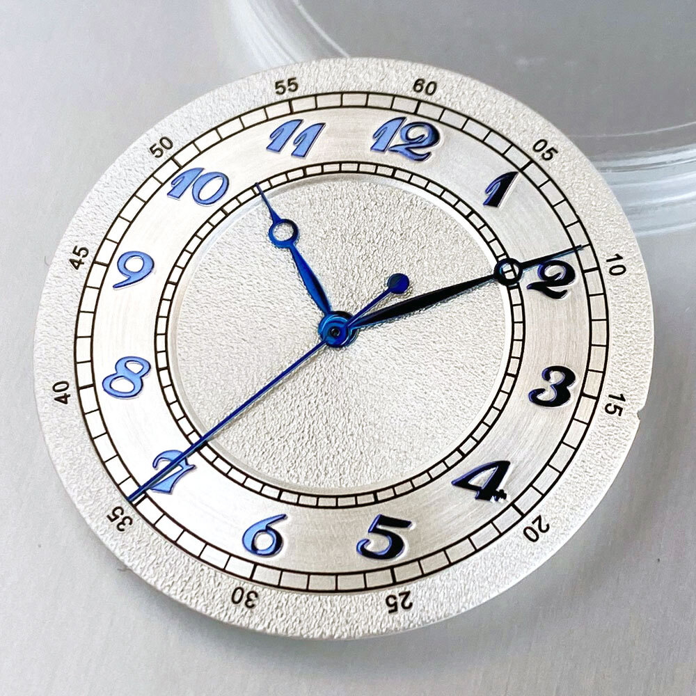 Brown Silver Watch Dial 33.5mm Blue Arabic Numerals Hand Set Fit NH35 NH36 NH38