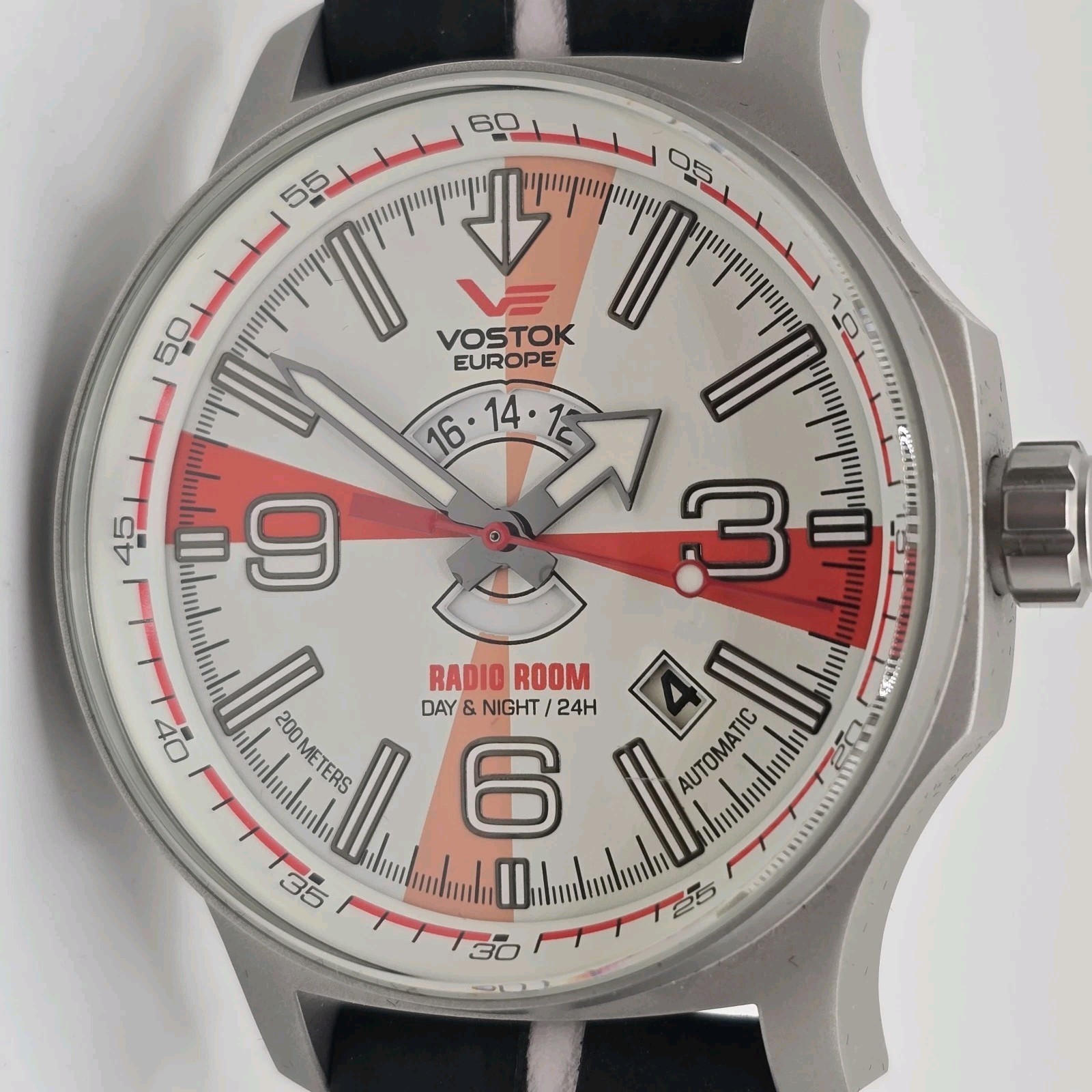 Vostok Europe Radio Room Automatic Watch White Red 48mm