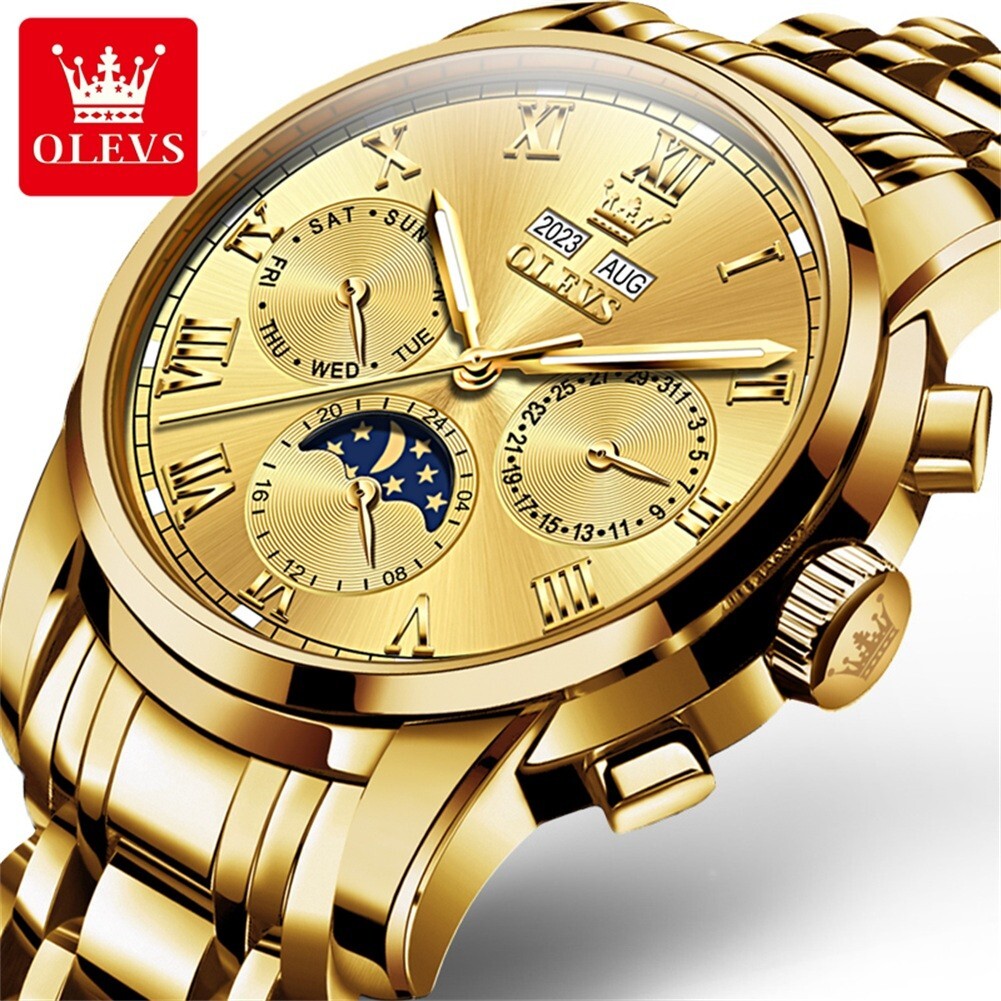 Automatic Mechanical Watch Men’s OLEVS Moon Phase Waterproof Luxury Men Strap