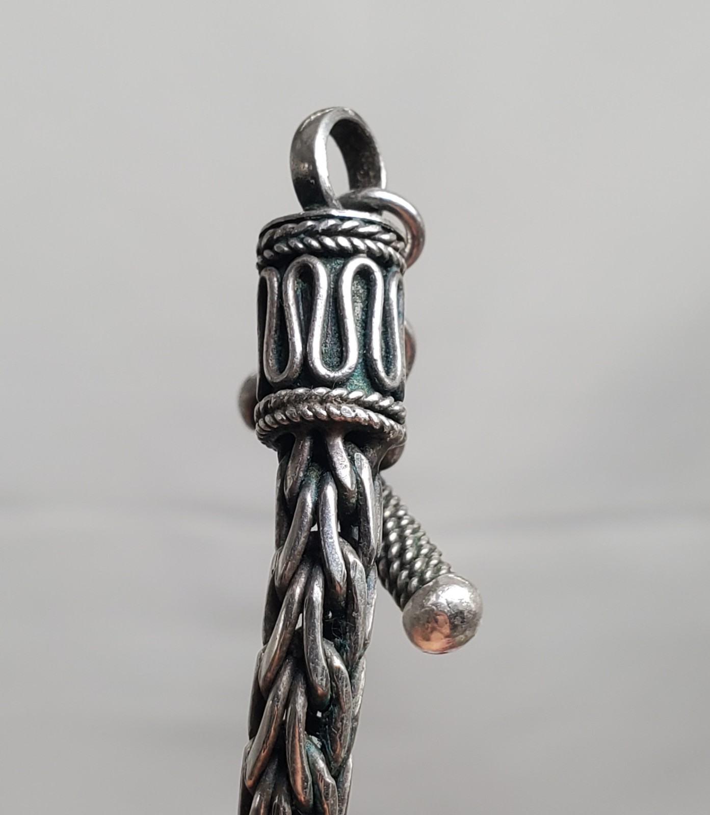 Bali Foxtail Wheat Necklace Chain Braid Toggle Sterling Silver 925 16″ Woven 56g