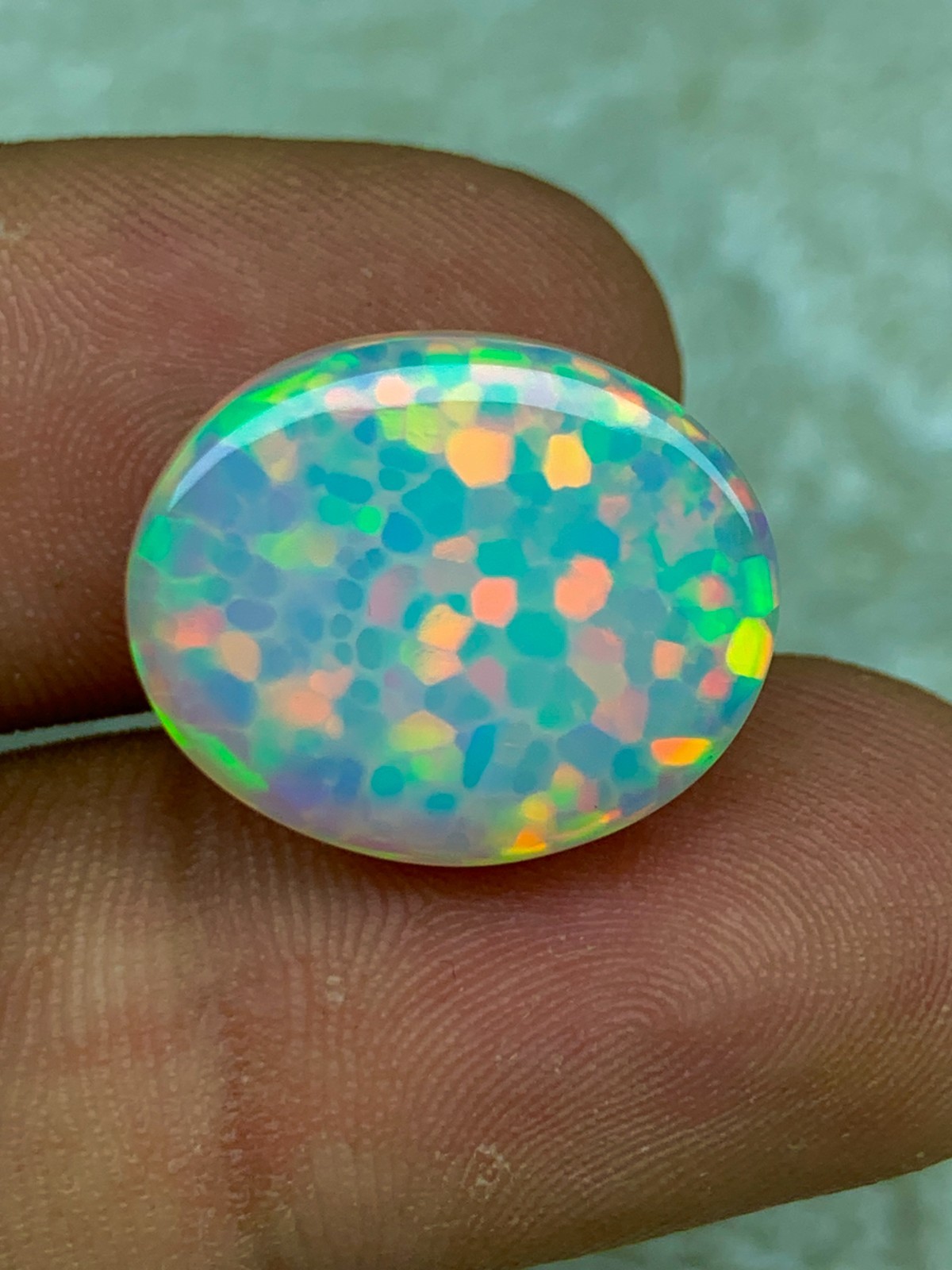 Perfect Honeycomb 12.90crt Natural Ethiopian Welo Opal Oval Cabochon Loose Gem