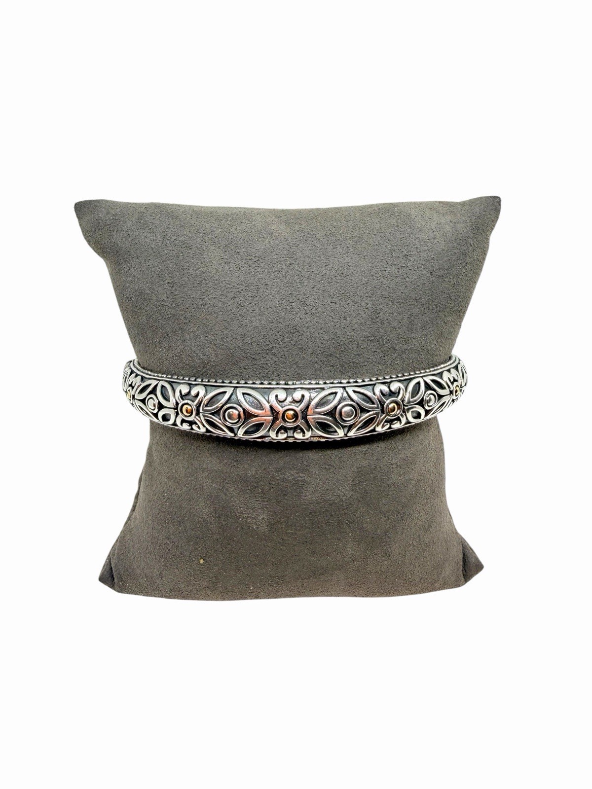 Angela By John Hardy Sterling Silver 14Kt Gold Floral Hinged Cuff Bracelet