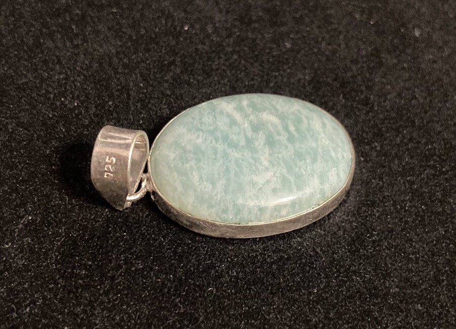 Green Amazonite Oval Charm Pendant Sterling Silver 925 Stamped Crystal Gemstone