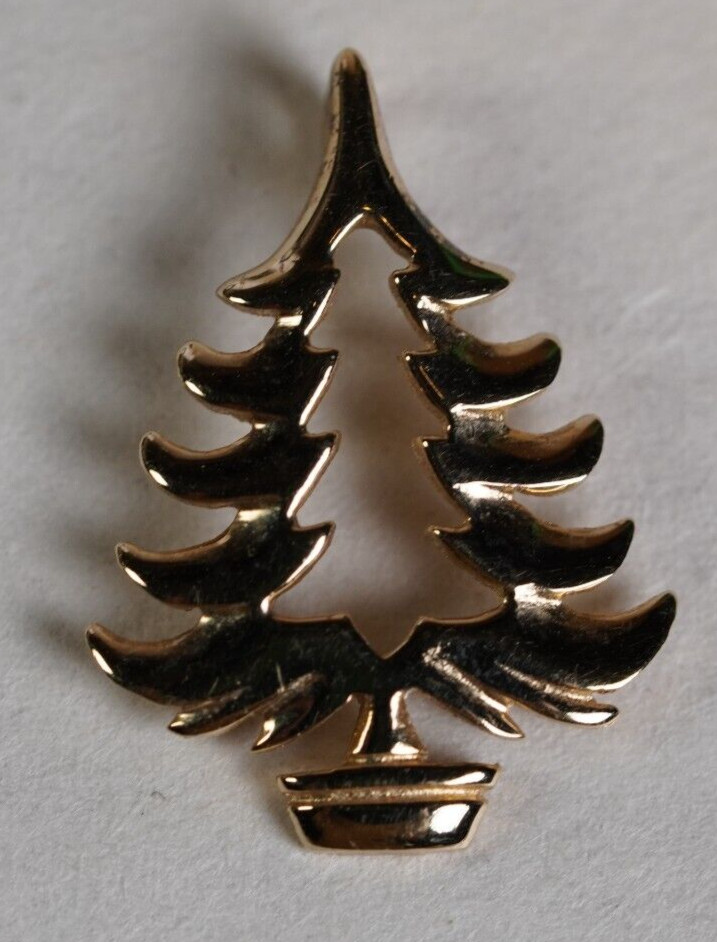 JCF Christmas Tree Gold Tone Pendant Small Vintage