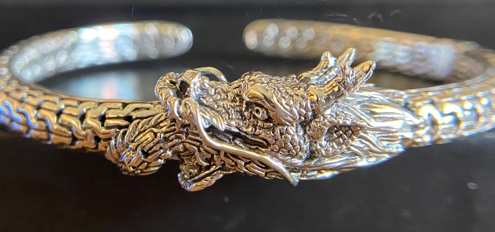 Sarda,Bali Handcrafted,Awesome,Sterling, Dragon Cuff Bracelet Sz 7.0 &7.5”