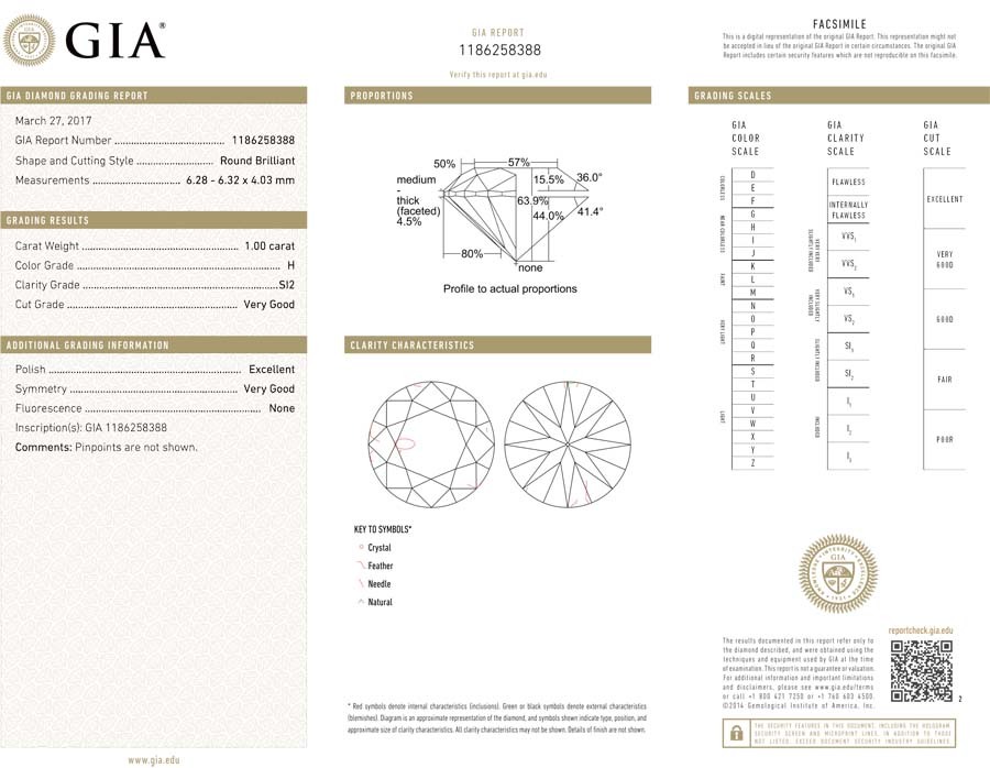 1 carat Loose Round Diamond w/ GIA certificate H color SI2 clarity very good cut