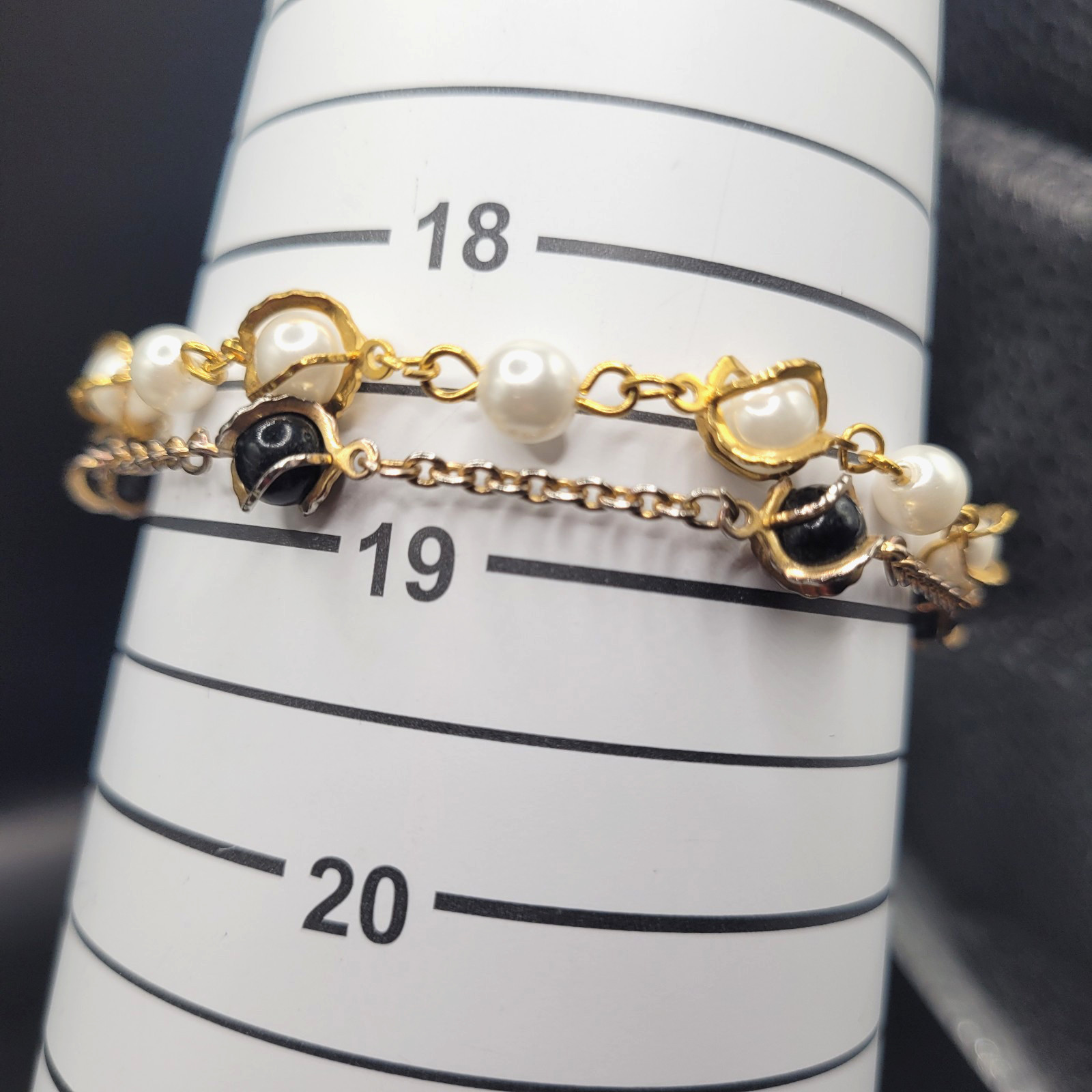 Faux Pearl Bracelets Set of 2 One Black and White Faux Pearls Gold Tone