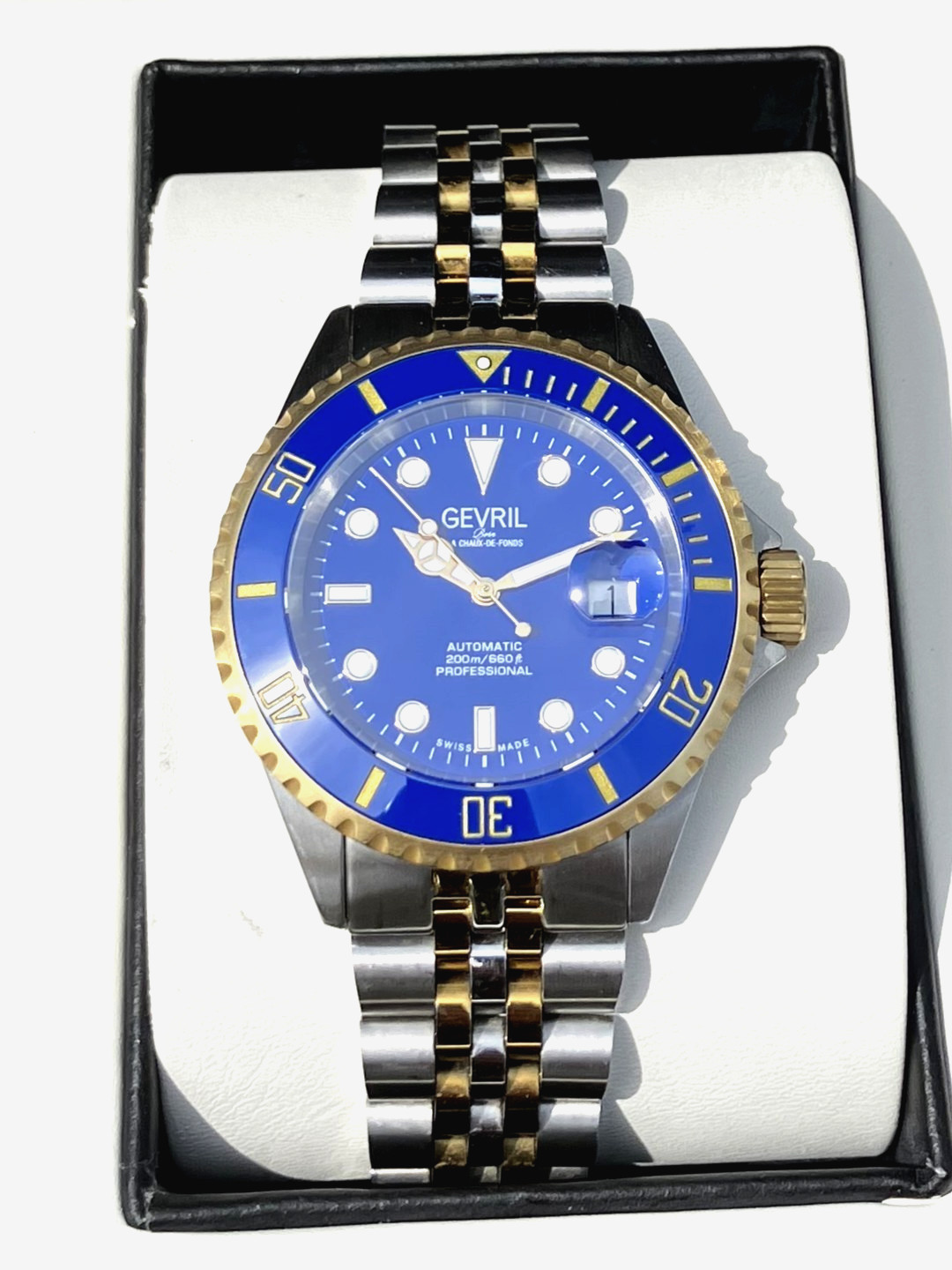 Gevril Wall Street 4856B Swiss Automatic Blue Dial Two-Tone 43mm Diver